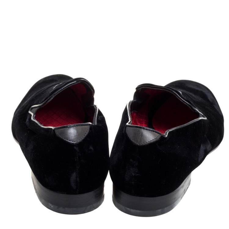Pre Owned Valentino Black Velvet V Logo loafers Size 44