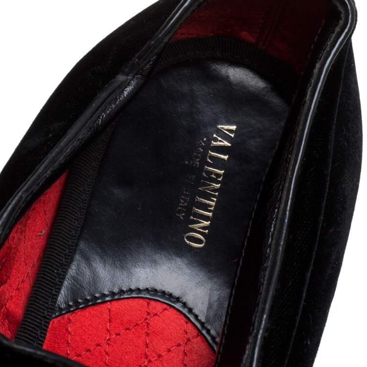 Pre Owned Valentino Black Velvet V Logo loafers Size 44