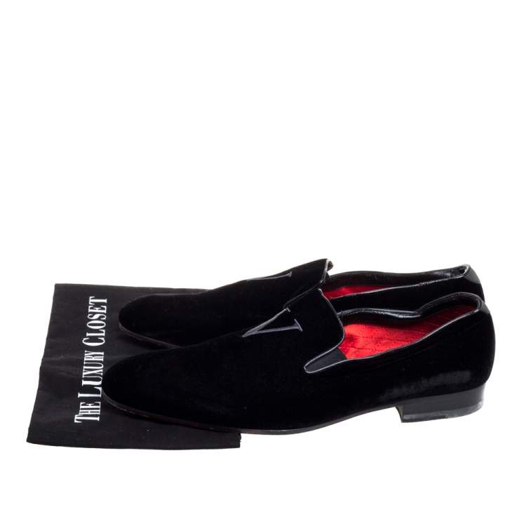 Pre Owned Valentino Black Velvet V Logo loafers Size 44