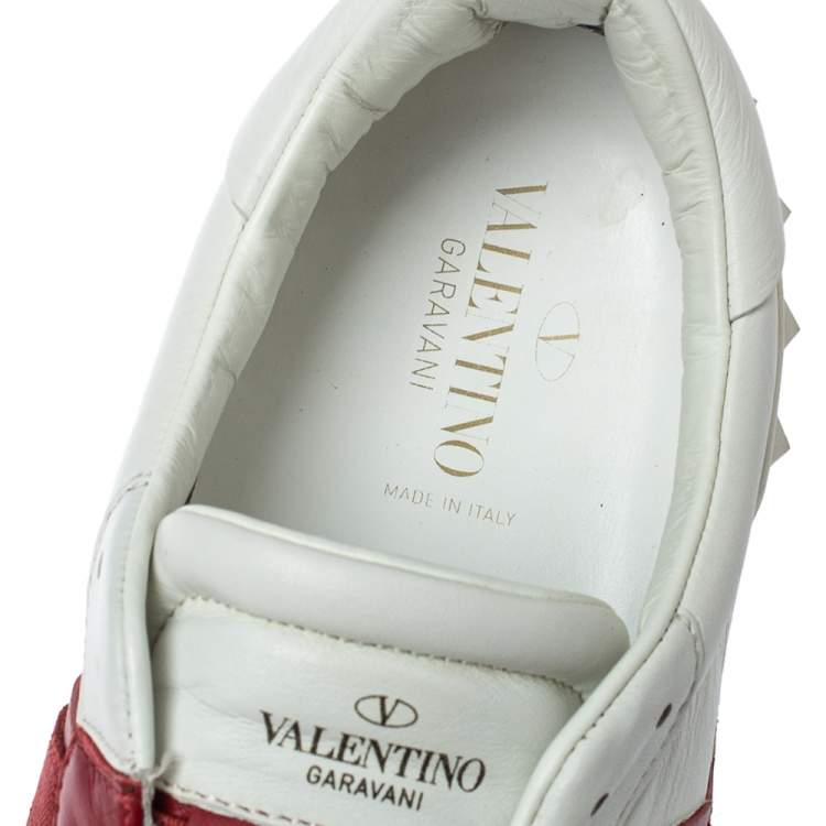 Pre Owned Valentino Red/White Leather Elastic Band Sneakers Size 43