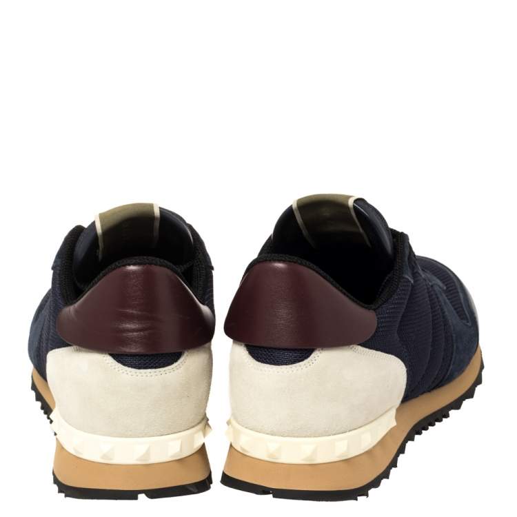 Pre Owned Valentino Blue Suede, Leather And Mesh Rockrunner Low Top Sneakers Size 43