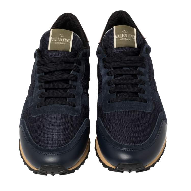 Pre Owned Valentino Blue Suede, Leather And Mesh Rockrunner Low Top Sneakers Size 43