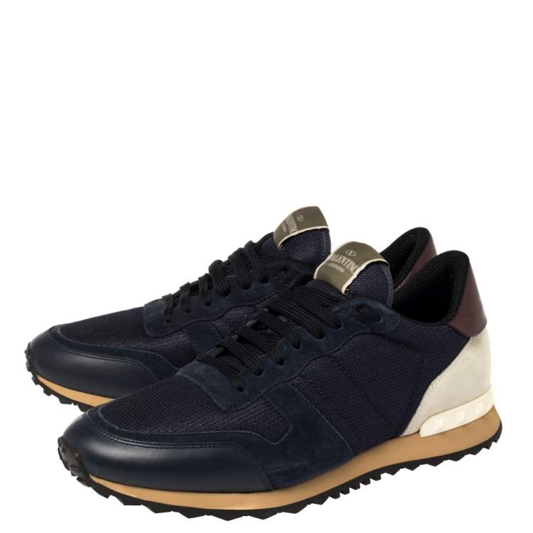 Pre Owned Valentino Blue Suede, Leather And Mesh Rockrunner Low Top Sneakers Size 43