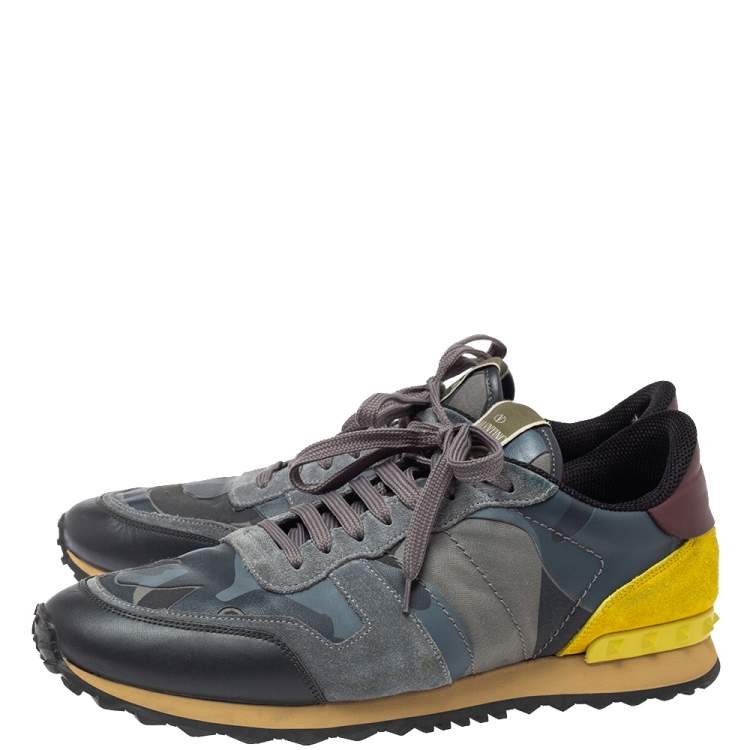 Pre Owned Valentino Multicolor Suede And Leather Camouflage Rockrunner Low Top Sneakers Size 45