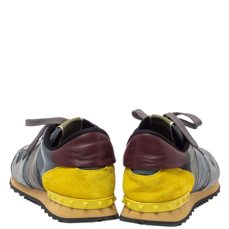 Pre Owned Valentino Multicolor Suede And Leather Camouflage Rockrunner Low Top Sneakers Size 45