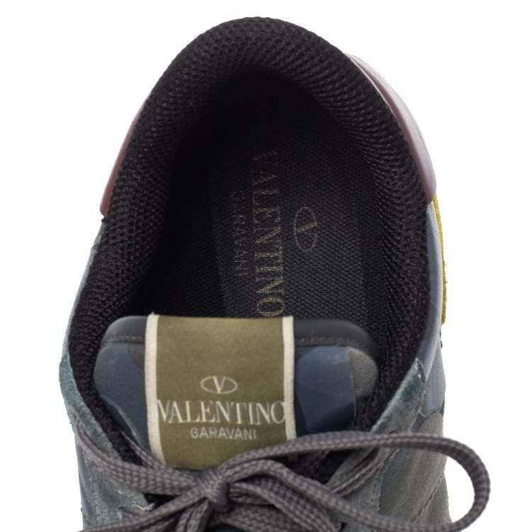 Pre Owned Valentino Multicolor Suede And Leather Camouflage Rockrunner Low Top Sneakers Size 45