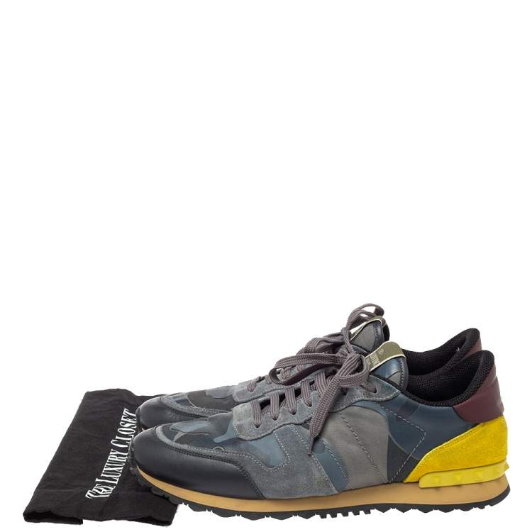 Pre Owned Valentino Multicolor Suede And Leather Camouflage Rockrunner Low Top Sneakers Size 45