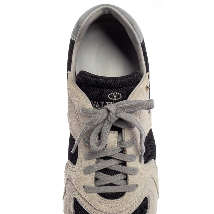 Pre Owned Valentino Grey/Black Suede And Mesh Hive Sneakers Size 42.5