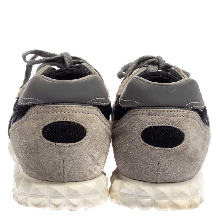 Pre Owned Valentino Grey/Black Suede And Mesh Hive Sneakers Size 42.5