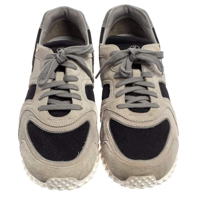 Pre Owned Valentino Grey/Black Suede And Mesh Hive Sneakers Size 42.5