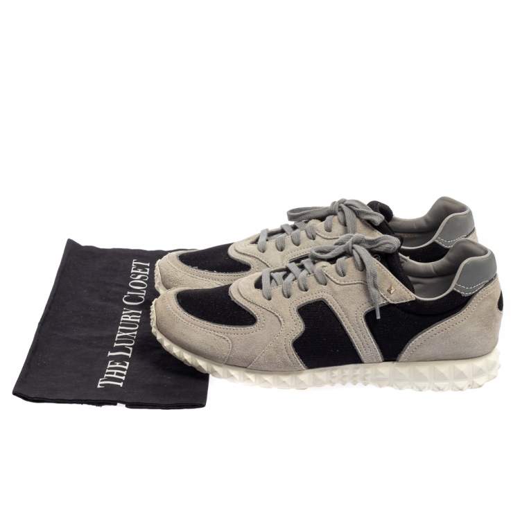 Pre Owned Valentino Grey/Black Suede And Mesh Hive Sneakers Size 42.5