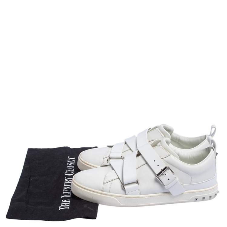 Pre Owned Valentino White Leather Criss Cross Slip On Sneakers Size 42.5