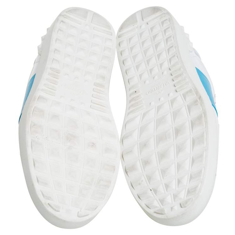 Pre Owned Valentino White/Blue Leather Rockstud Sneakers Size 42