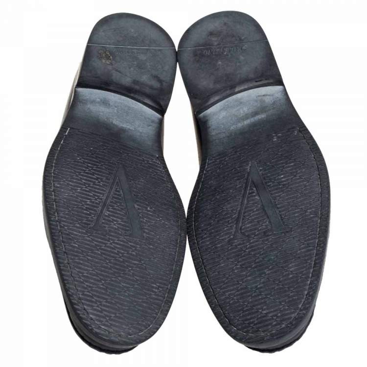 Pre Owned Valentino Black Leather V Logo Slip On Loafers Size 41