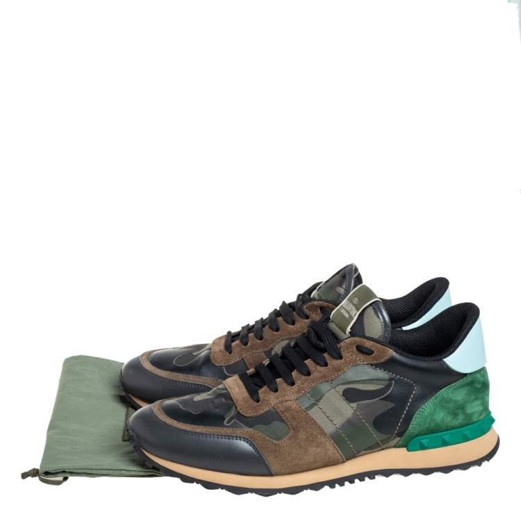 مملوكة مسبقًا Valentino Multicolor Camouflage Print Suede And Leather Rockrunner Sneakers Size 45