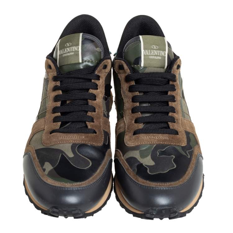 مملوكة مسبقًا Valentino Multicolor Camouflage Print Suede And Leather Rockrunner Sneakers Size 45