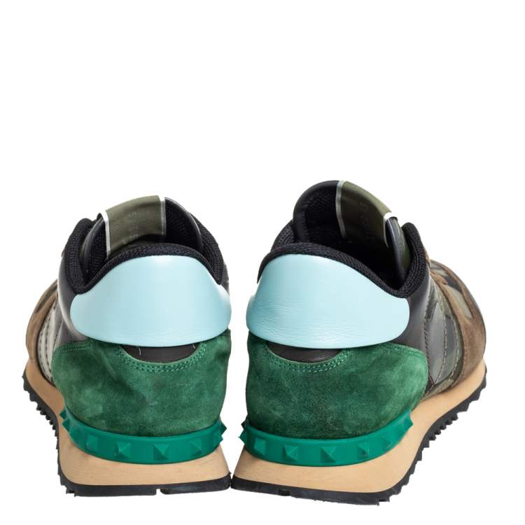 مملوكة مسبقًا Valentino Multicolor Camouflage Print Suede And Leather Rockrunner Sneakers Size 45