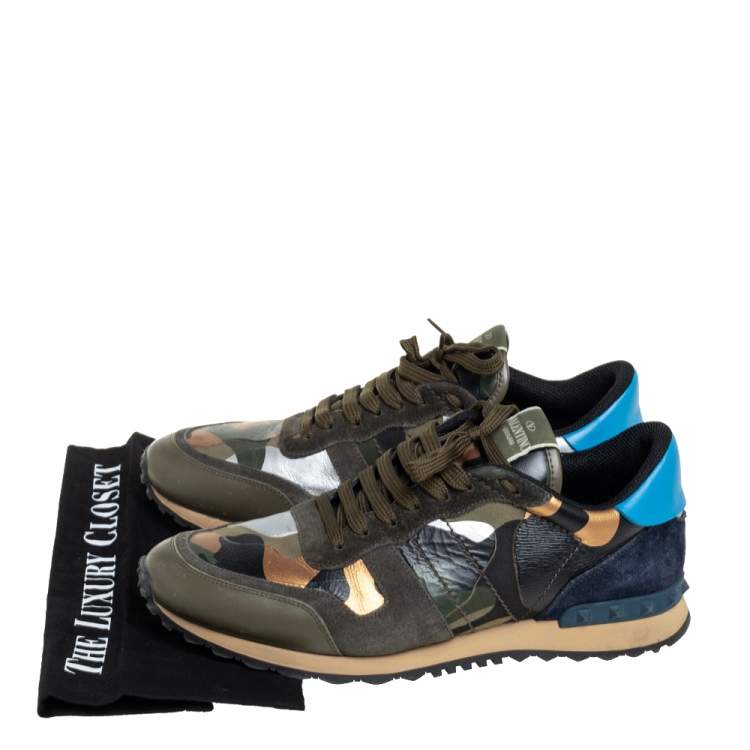Pre Owned Valentino Multicolor Camouflage Print Canvas And Suede Rockrunner Sneakers Size 42