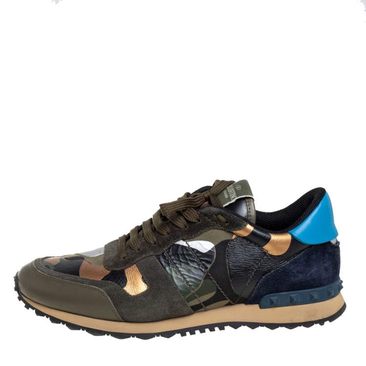 Pre Owned Valentino Multicolor Camouflage Print Canvas And Suede Rockrunner Sneakers Size 42