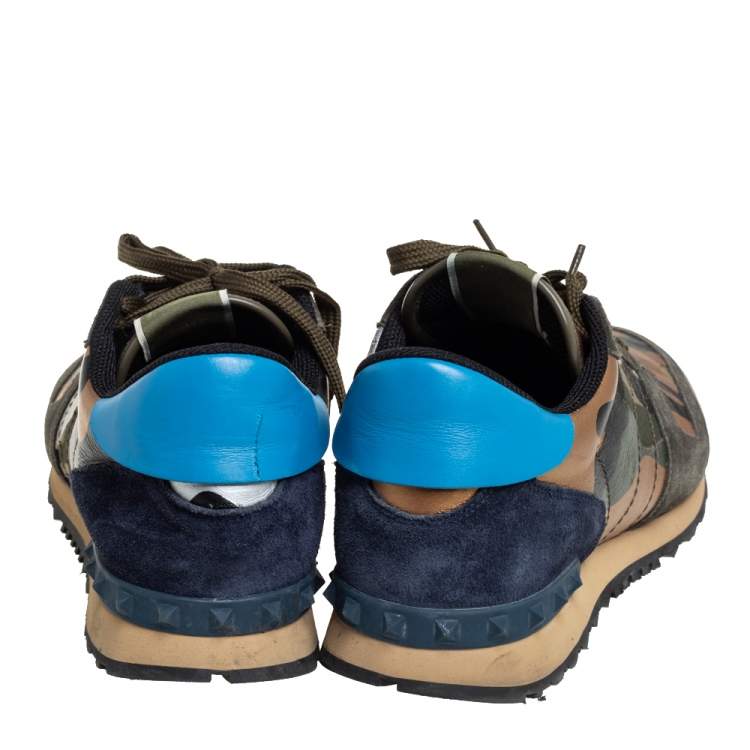 Pre Owned Valentino Multicolor Camouflage Print Canvas And Suede Rockrunner Sneakers Size 42