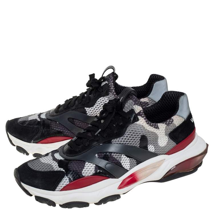 Pre Owned Valentino Multicolor Camouflage Print Mesh And Suede Bounce Low Top Sneakers Size 43