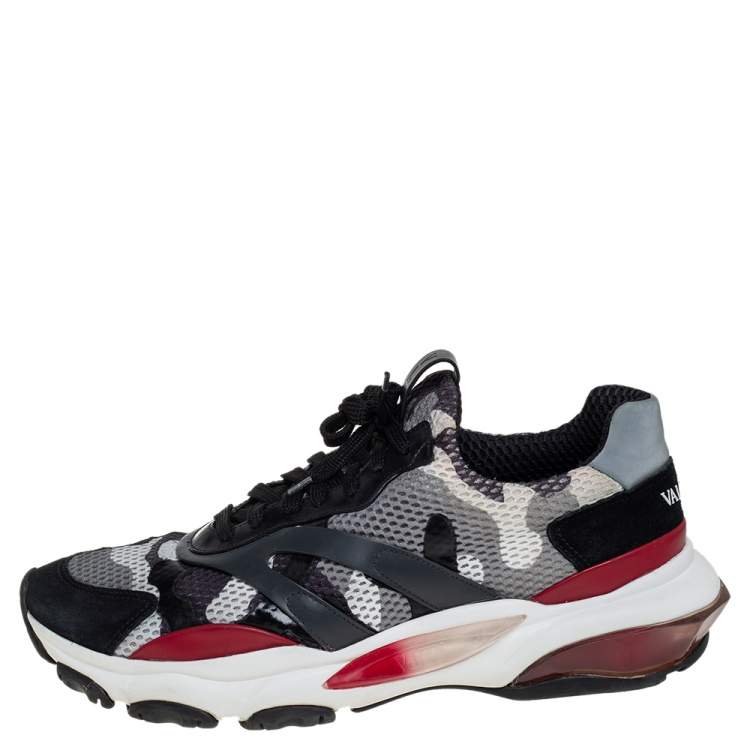 Pre Owned Valentino Multicolor Camouflage Print Mesh And Suede Bounce Low Top Sneakers Size 43