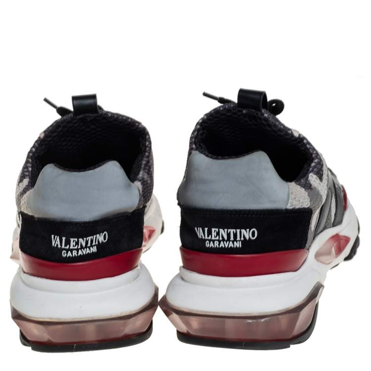 Pre Owned Valentino Multicolor Camouflage Print Mesh And Suede Bounce Low Top Sneakers Size 43