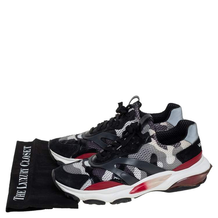 Pre Owned Valentino Multicolor Camouflage Print Mesh And Suede Bounce Low Top Sneakers Size 43