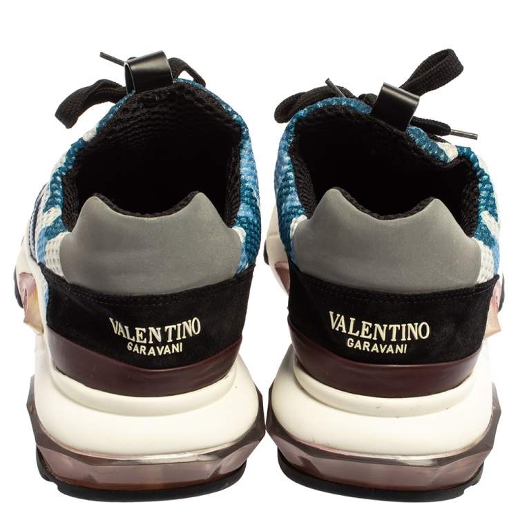 Pre Owned Valentino Multicolor Mesh And Suede Bounce Low Top Sneakers Size 43