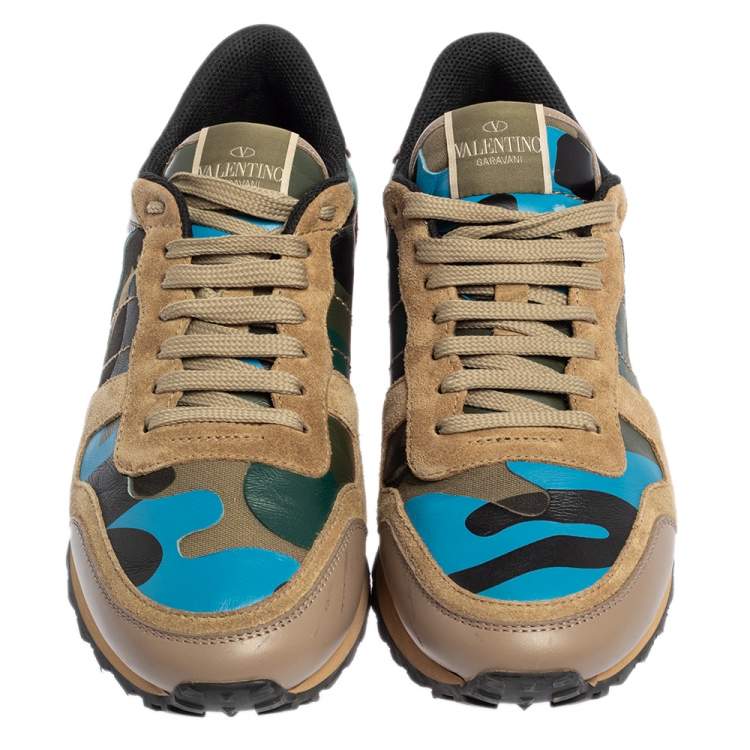 Pre Owned Valentino Multicolor Suede And Leather Camouflage Rockrunner Sneakers Size 40
