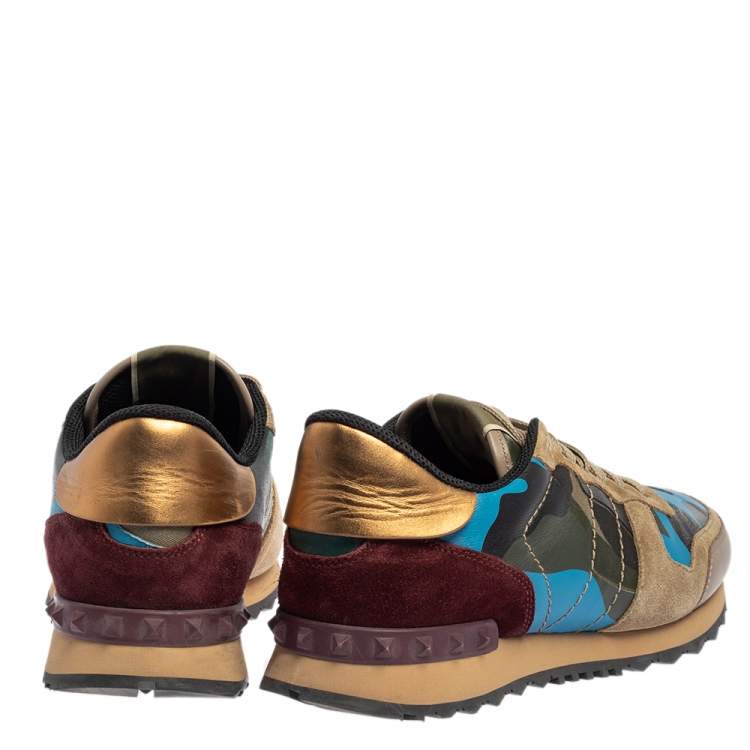 Pre Owned Valentino Multicolor Suede And Leather Camouflage Rockrunner Sneakers Size 40