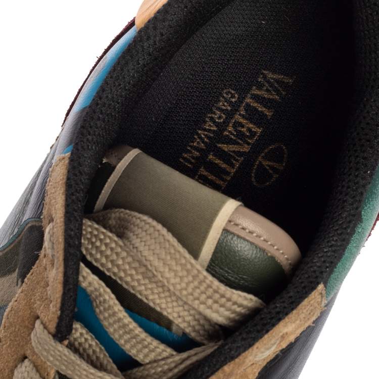 Pre Owned Valentino Multicolor Suede And Leather Camouflage Rockrunner Sneakers Size 40