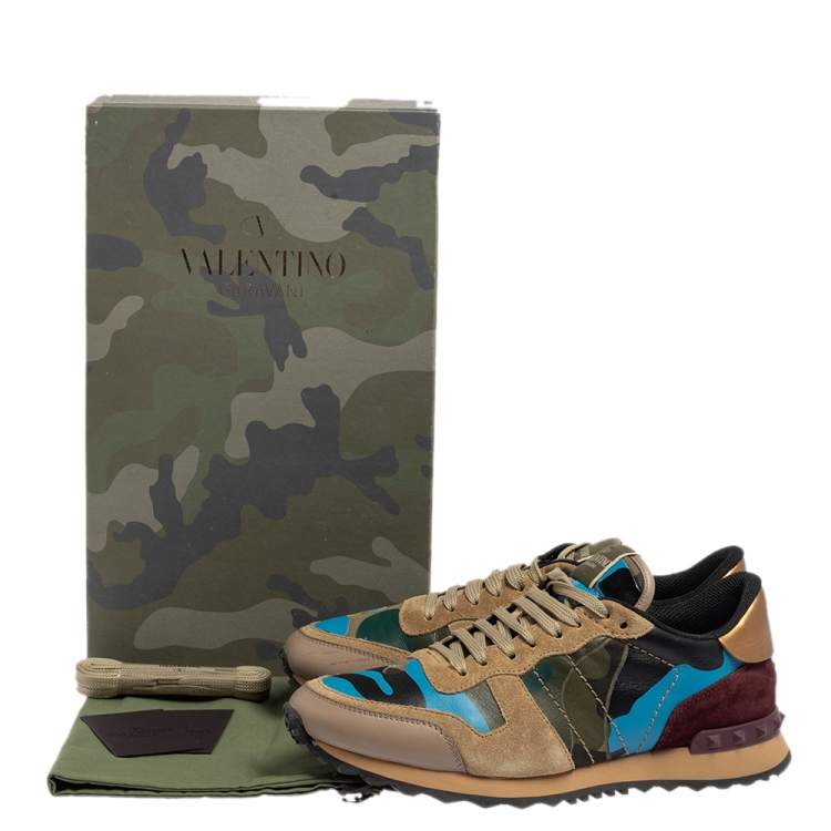 Pre Owned Valentino Multicolor Suede And Leather Camouflage Rockrunner Sneakers Size 40