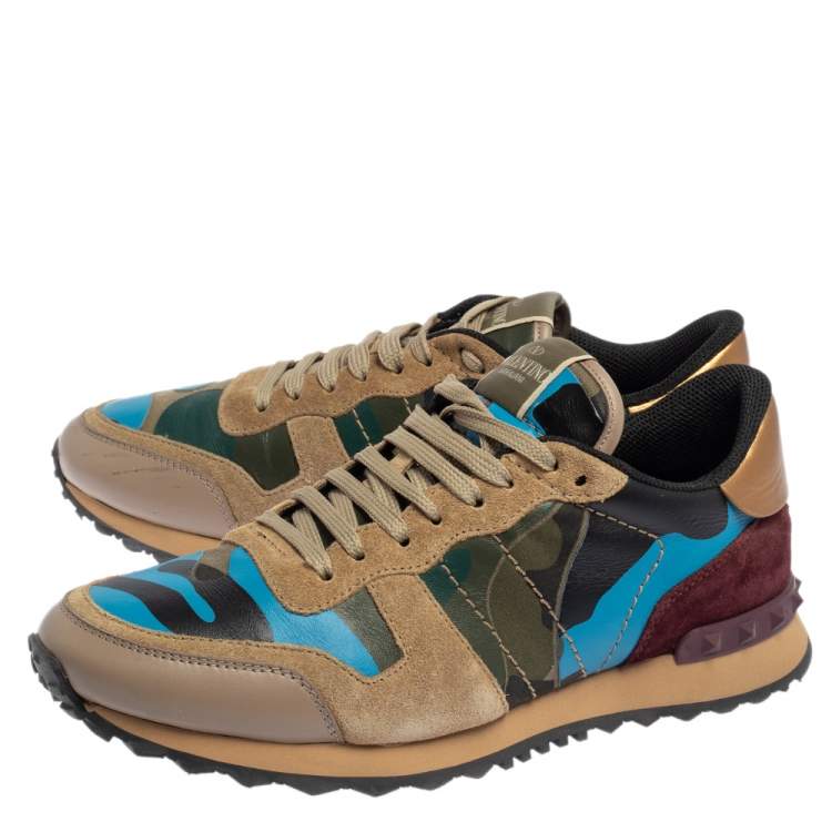 Pre Owned Valentino Multicolor Suede And Leather Camouflage Rockrunner Sneakers Size 40