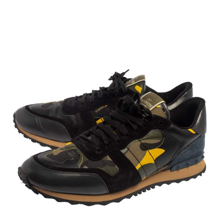 Pre Owned Valentino Multicolor Suede And Leather Rockrunner Camouflage Sneakers Size 46