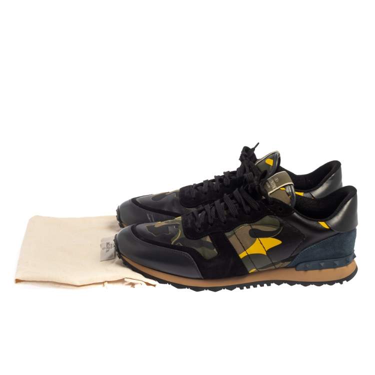 Pre Owned Valentino Multicolor Suede And Leather Rockrunner Camouflage Sneakers Size 46