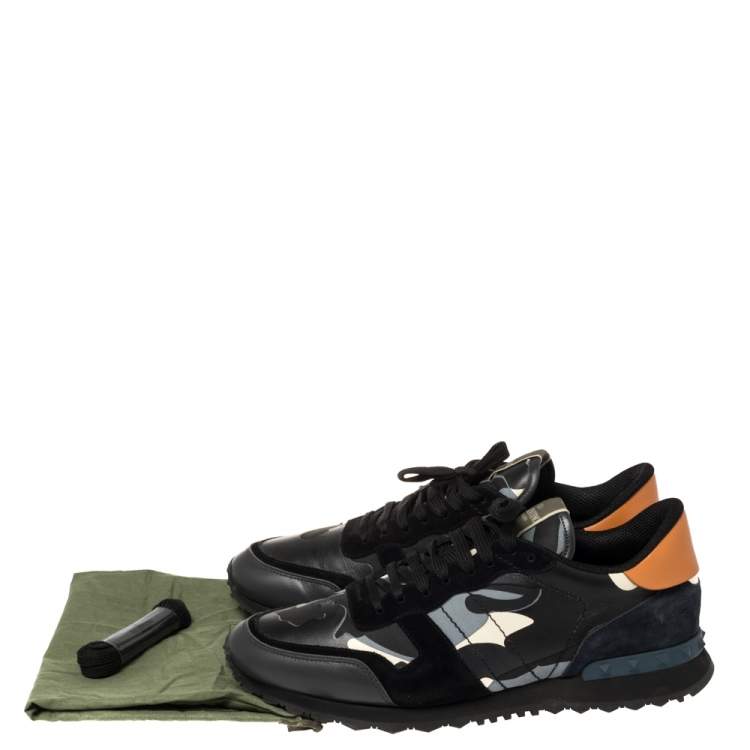 Pre Owned Valentino Multicolor Camouflage Print Suede And Leather Rockrunner Sneakers Size 45