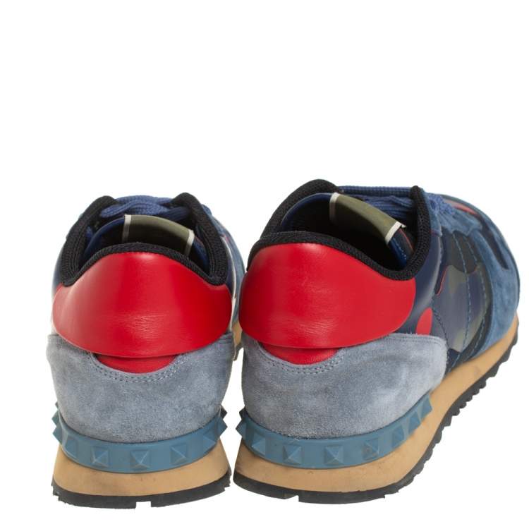 Pre Owned Valentino Multicolor Suede,Canvas and Leather Rockrunner Camouflage Sneakers Size 46