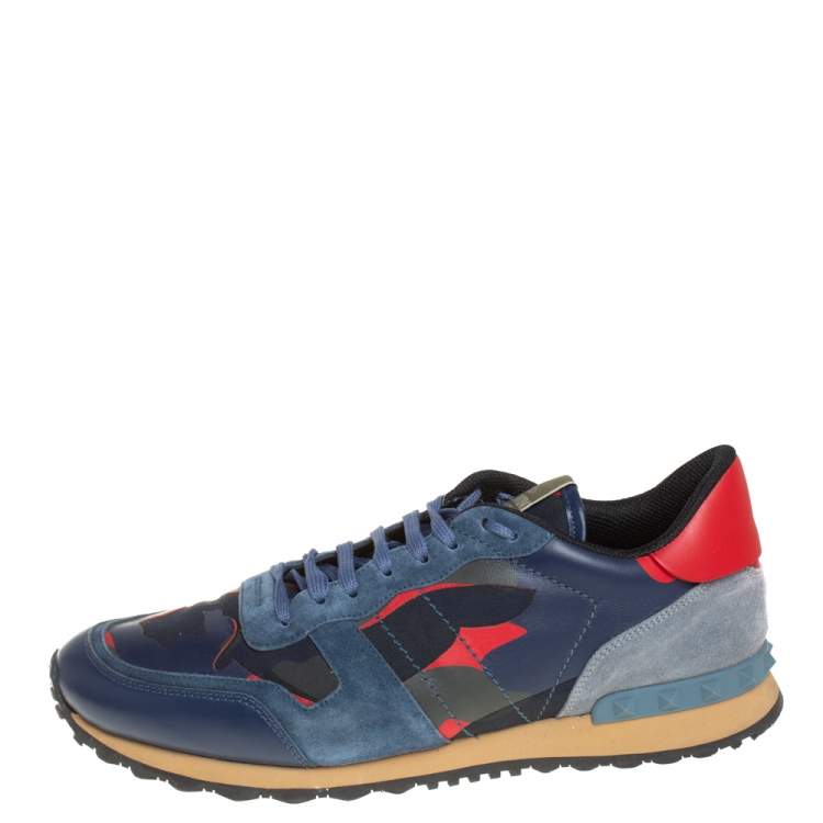Pre Owned Valentino Multicolor Suede,Canvas and Leather Rockrunner Camouflage Sneakers Size 46