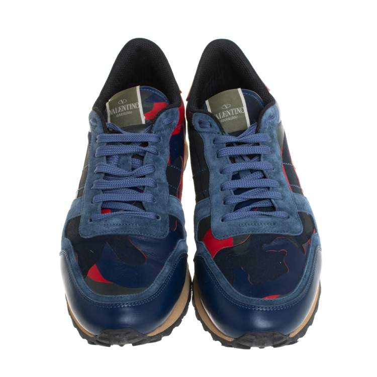 Pre Owned Valentino Multicolor Suede,Canvas and Leather Rockrunner Camouflage Sneakers Size 46