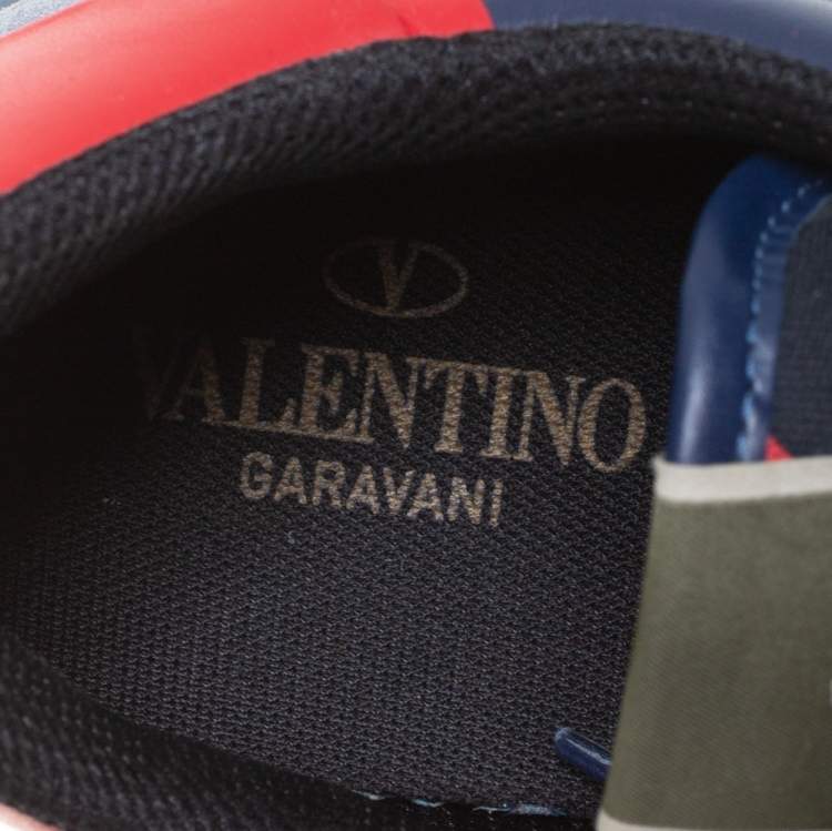 Pre Owned Valentino Multicolor Suede,Canvas and Leather Rockrunner Camouflage Sneakers Size 46
