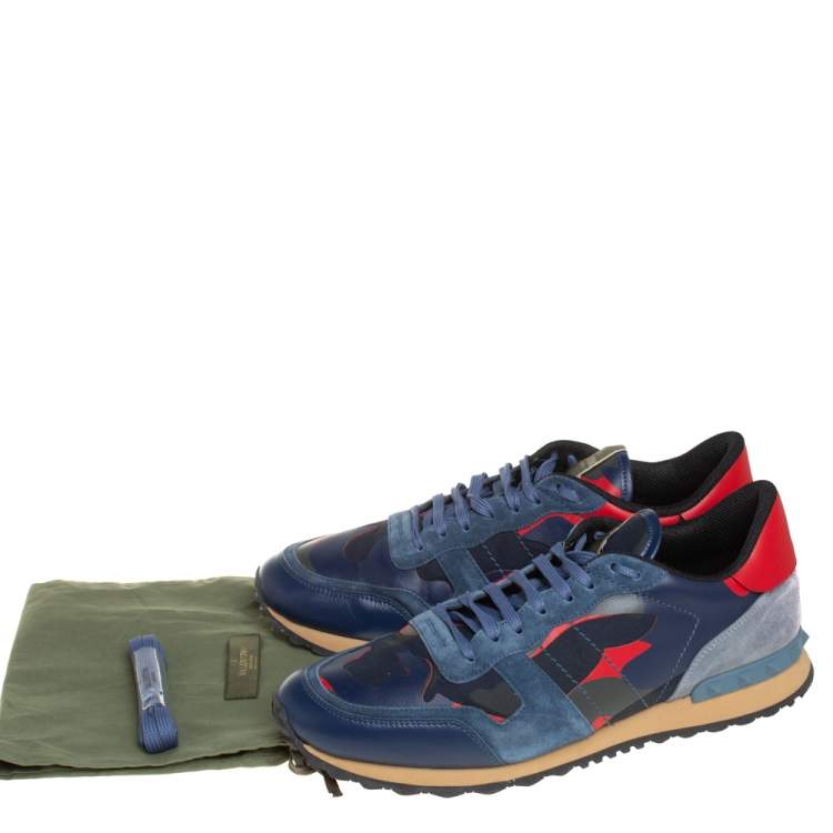 Pre Owned Valentino Multicolor Suede,Canvas and Leather Rockrunner Camouflage Sneakers Size 46