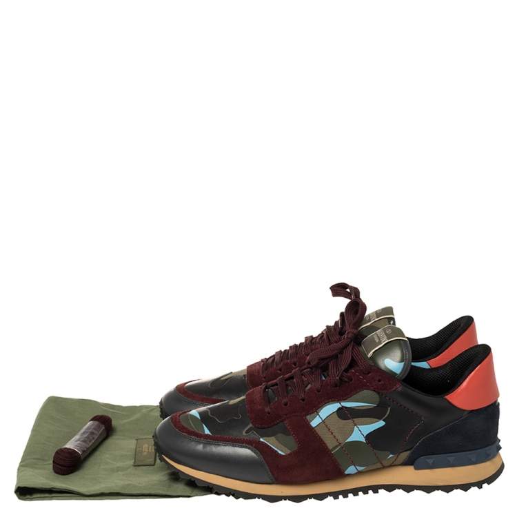 Pre Owned Valentino Multicolor Camouflage Canvas, Suede, and Leather Rockrunner Low Top Sneakers Size 46