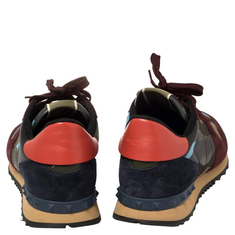 Pre Owned Valentino Multicolor Camouflage Canvas, Suede, and Leather Rockrunner Low Top Sneakers Size 46