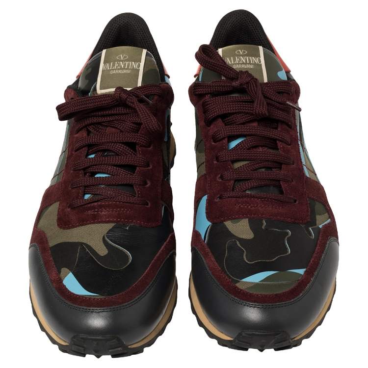 Pre Owned Valentino Multicolor Camouflage Canvas, Suede, and Leather Rockrunner Low Top Sneakers Size 46