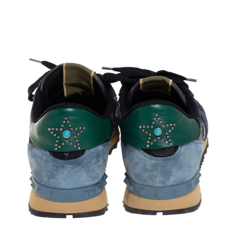Pre Owned Valentino Multicolor Suede and Leather Rockrunner Star Low Top Sneakers Size 44