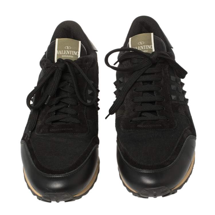 Pre Owned Valentino Black Leather and Suede Rockstud Trainer Sneakers Size 43
