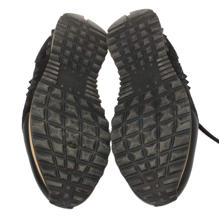 Pre Owned Valentino Black Leather and Suede Rockstud Trainer Sneakers Size 43