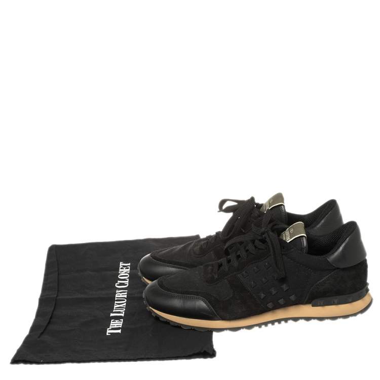 Pre Owned Valentino Black Leather and Suede Rockstud Trainer Sneakers Size 43