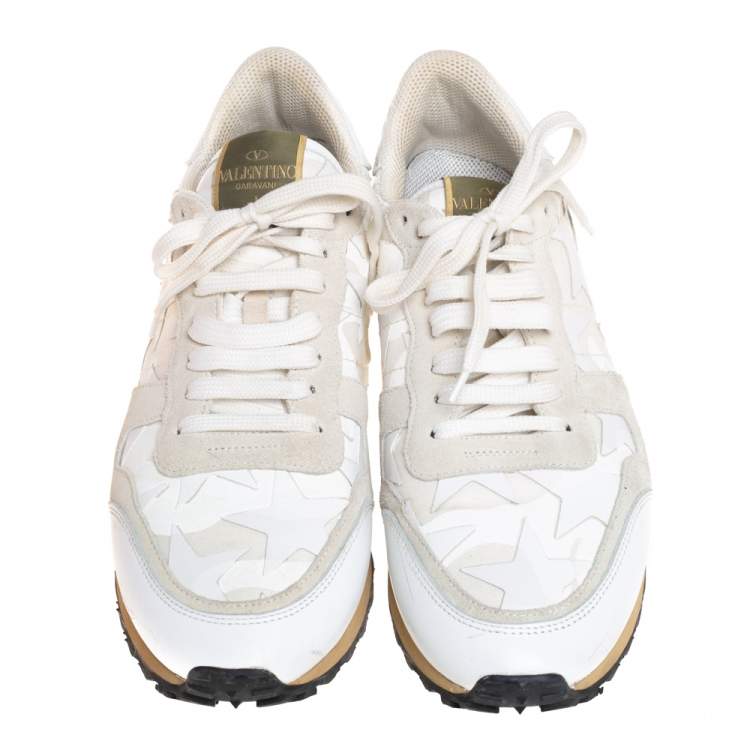 Pre Owned Valentino White/Grey Suede And Leather Rockrunner Low Top Sneakers Size 41